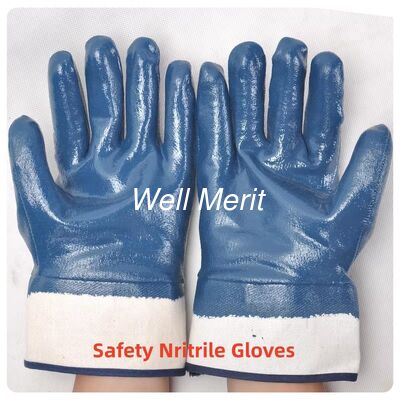 Heavy Duty  Double Dipped  Nitrile Coating Waterproof Blue  Safety Work Gloves