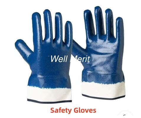 Guantes de seguridad de nitrilo de alta resistencia, doblemente recubiertos, impermeables, color azul